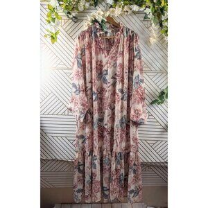 H&M Women's Sheer Floral Long Sleeve Dress Peplum Size Medium READ